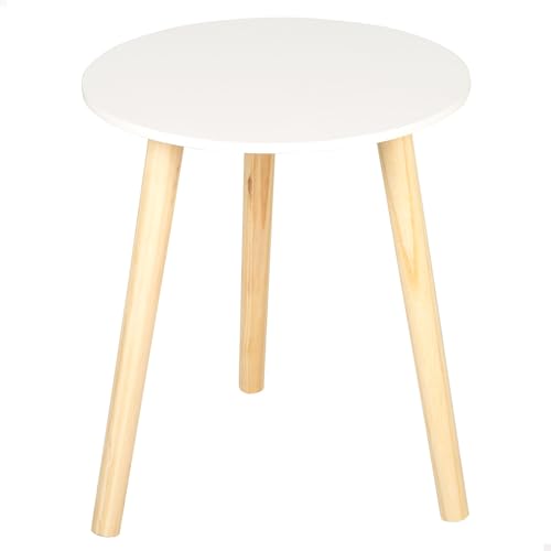 AKTIVE MAX Home Mesa Auxiliar Redonda 35x40 cm, Peso máximo 5 kg, Mesas de Centro, Blanca, Patas Madera Efecto Natural, Diseño Moderno, para salón, Dormitorio, Entrada (18499)