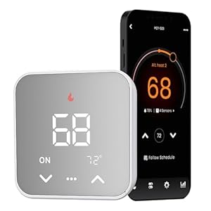 WiFi Smart Thermostat for House, Programmable Thermostat Compatible with Alexa and Google Assistant, 7day Period Programmable, C-Wire Required, Energy Saving