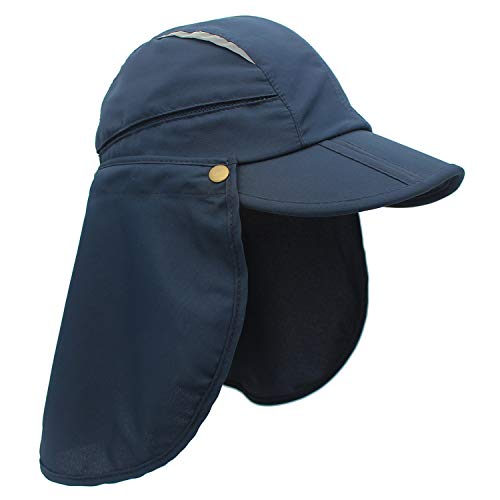 Home Prefer Outdoor Boys Fishing Hat With Neck Flap Summer Sun Caps Kids Safari Hat Foldable Baseball Hat Navy Blue #TOP7