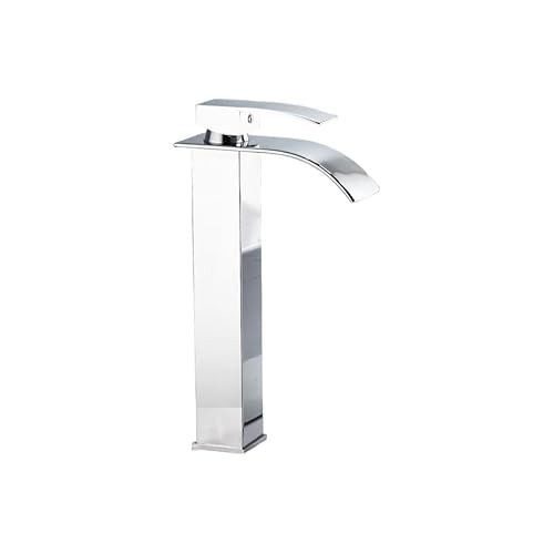 simerlook 洗面水栓 滝状吐水口 浴室用蛇口 洗面用混合栓 温度調節蛇口 シングルレバー 水栓金具 取り付けホース付き 手洗いボウル用 手洗いボウル用 (平口高さ拡張タイプ−入水ホース付き,シルバー)