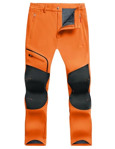 Image of TACVASEN Men's Waterproof Trousers Winter Thermal Fleece Trousers Stretch Working Trousers with Zip Pockets, Thick - Orange, 30