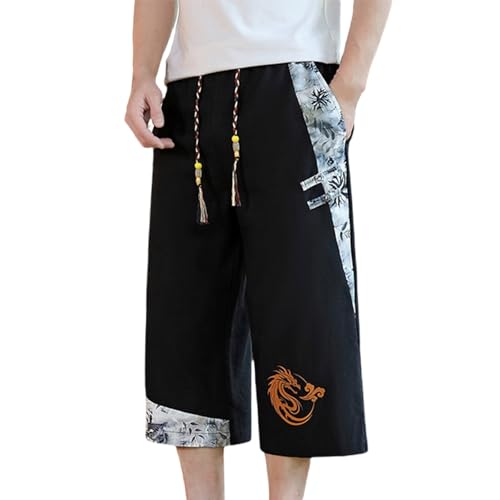 Men's Summer Beach Cropped Pants Summer Trend Elastic Waist New Chinese Style Traveling Shorts Thin Sports Trousers