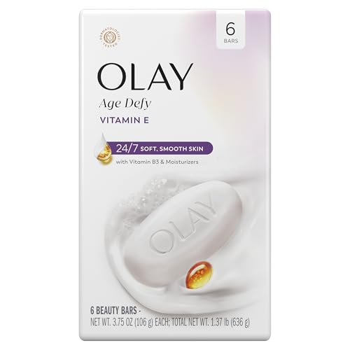 Image of Olay Beauty Bar, Age Defying, 10x More Moisturizers, 24 /7 Soft & Smooth Skin, Rich Lather, Vitamin E & Vitamin B3 Complex, For All Skin Types, Shea Butter Scent, 3.75 oz, (6 Count)