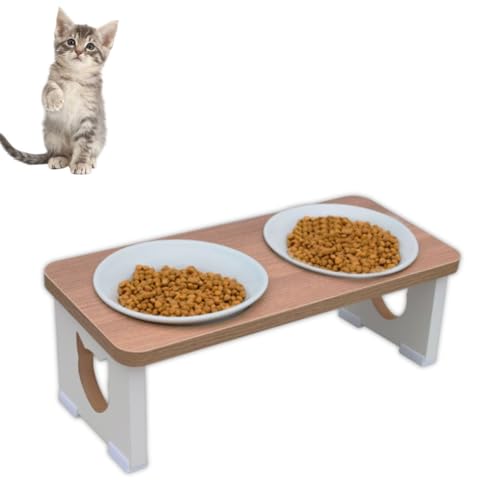 Comedouro Elevado Duplo Gato Porcelana PET MDF 15mm - Inclinado S...