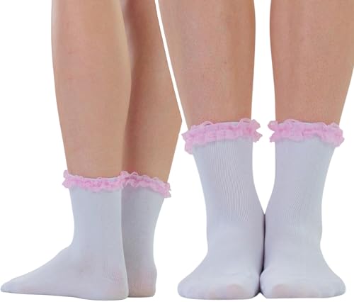 Image of ToBeInStyle Women's Indie Girl Ruffle Trim Heart Net Design Ankle High Fashion Socks