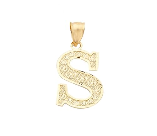 10K Yellow Gold Diamond Cut A to Z Alphabet Initial Letter Charm Pendant (Large Size)