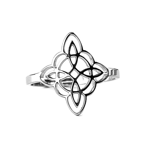 SIMBOLIKS Anillo Nudo de Bruja Ajustable de acero inoxidable, Protección Wicca, Hechizo de Bruja, Nudo Celta Wiccan brujas amuleto de brujería Cruz bruja, Anillo Witch Amuleto buena suerte
