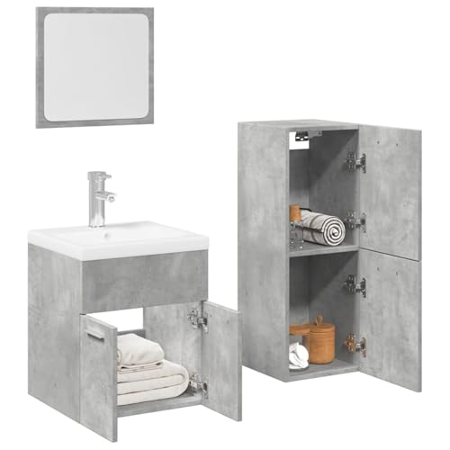 Juroupi Juego Muebles de baño 4 pzas Muebles baño Conjunto Muebles de baño Muebles auxiliares de baño Madera contrachapada Gris hormigón - 3324882