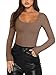 REORIA Tight Long Sleeve Shirts for Women Casual Double Lined Square Neck Tops Basic T Shirt Western Outfit Light Taupe Medium