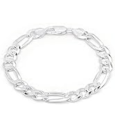 KEZEF Erkekler 9mm 200 Gauge Figaro Zinciri Solid .925 Sterling Silver Bileklik