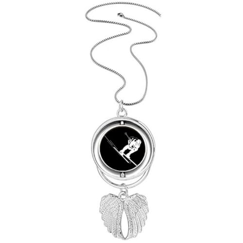 Collier avec pendentif en forme d'ailes d'ange motif ski noir, cadeau idéal skieur