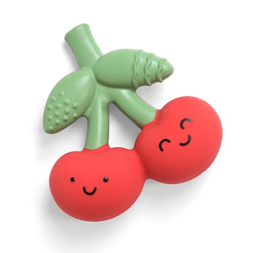 Itzy Ritzy Natural Rubber Teether BPA-Free Soft & Durable Infant Teething Toy Easy for Little Hands to Grab & Squeeze Designed for Babies & Toddlers (Cherry)