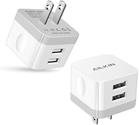 2Pack USB Wall Charger Plug, AILKIN 2.4A Dual Port USB Adapter Power Cube Fast Charging Station Box Base for iPhone 17 16 15 14 13 12 Pro Max SE 11 XR XS, Samsung, Phones Charge Block-White Brick
