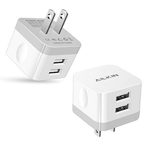 2Pack USB Wall Charger Plug, AILKIN 2.4A Dual Port USB Adapter Power Cube Fast Charging Station Box Base for iPhone 17 16 15 14 13 12 Pro Max SE 11 XR XS, Samsung, Phones Charge Block-White Brick