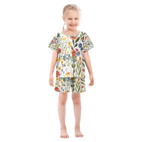 senya Short Sleeve Pajamas Sets Summer Cotton Sleepwear Red Yellow Leaves Flower3