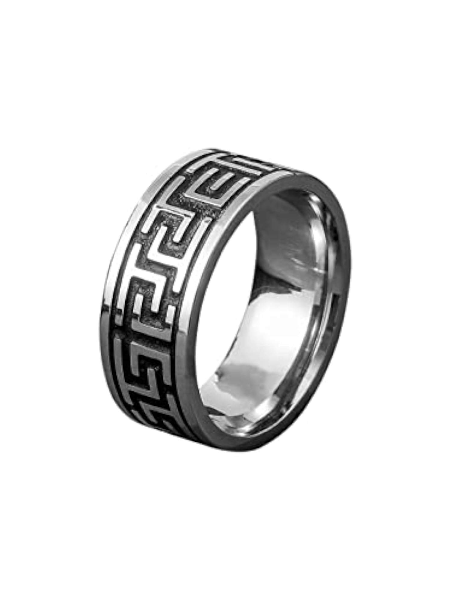 Silver Stainless Steel Engraved Band Ring for Men & Boys