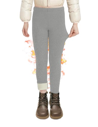 DDOBB Girls Fleece Lined Leggings Black Winter Thermal Warm Clothes Running Thick Pants Cold Weather for Kids Charcoal 8-11 Years