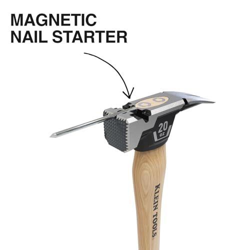Image of Klein Tools H80920H Milled Face Framing Hammer with Straight Claw, 20-Ounce Forged Steel, Hickory Handle, California Framing Style, Magnetic Nail Starter, and Extra-Large Squared Strike Face