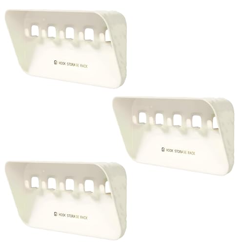 Image of JRM 6 Hook Wall Utensil Rack - Adhesive Plastic Holder for Kitchen, Bathroom & Door - Adjustable Hanger for Towels, Coats, Clothes - Space-Saving Organizer (STOARGE Rack with 5 Hooks, Pack of 3)