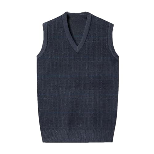 Men'S Thickened Casual Sweater Tank Top Warm V-Neck Striped Sleeveless Vest For Fall And Winter Dark Gray9 Xxxl