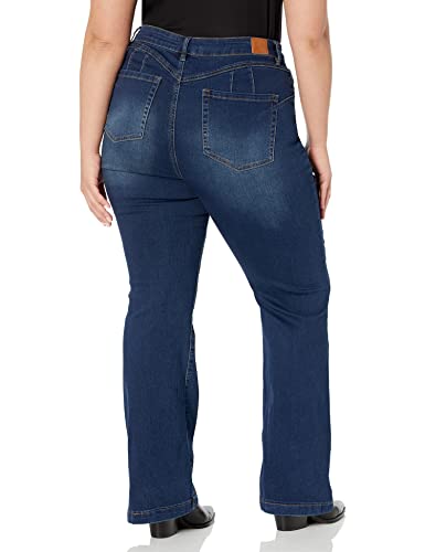 dollhouse Womens Dark Wash Junior Plus High Rise Curvy Flare with Front Seam Detail Zipper Fly and Button ClosureJeans2