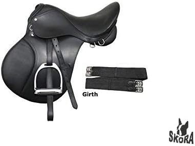 18" Inch Leather English Saddle Set Suitable For 75 To 95 Kg Person - Black