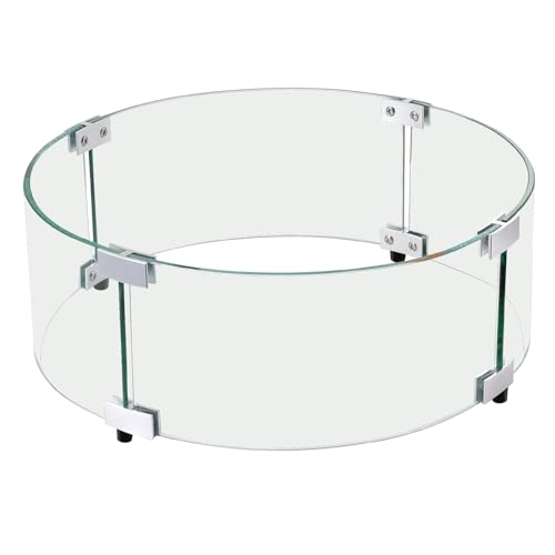 VEVOR Windschutz für Feuerstelle, 435 x 170 mm, runder Glas-Flammenschutz, 6 mm Dickes Feuertisch-Zubehör, klarer Flammenschutz aus gehärtetem Glas für Propan, Gas, Außenbereich, Terrasse, Hinterhof