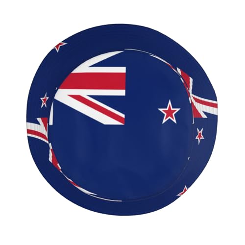 New Zealand Flag Adult Unisex Sunshade Bucket hat, Non-Shrinking, Lightweight, Breathable, Foldable, Easy to Store Black4