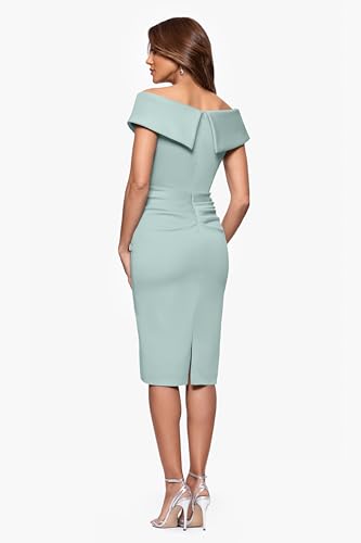 Image of Xscape Women's Bodycon Midi Off-The-Shoulder Ruffle Dress with Center Back Zipper, Petite & Plus Size