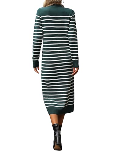 Image of Long Sweater Dress for Women Loose Knitwear Striped Long Dresses Stylish Autumn and Winter Outfits