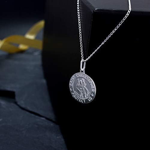 Sterling Silver St Christopher Pendant Necklace with 18" Chain - 'SAINT CHRISTOPHER PROTECT US' and Jewellery Gift Box