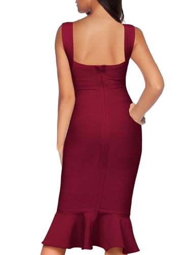 Image of Shoulder Strap Sleeveless Fishtail Midi Bandage Dress for Women Bodycon Club Party Evening Dresses