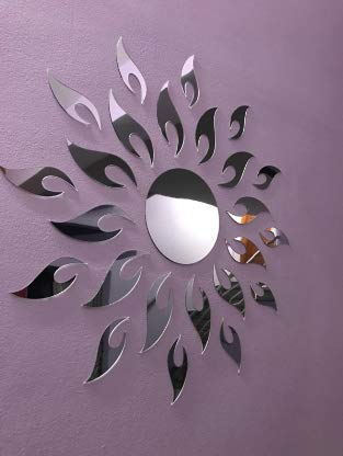 Bikri Kendra Acrylic Wall Mount Sun 3D Decorative Mirror Wall Stickers- Silver (Art BK 21N08)