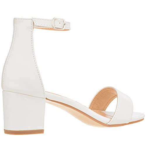 Illude Women’s Fashion Ankle Strap Kitten Heel Sandals - Adorable Cute Low Block Heel – Jasmine (7, White Pu) #TOP3
