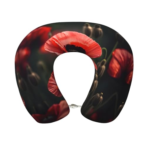 Almohada de viaje con diseño de flor de amapola roja miniatura 1