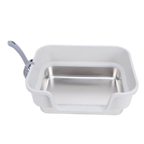 Caja de arena para gato acero inoxidable con lados altos gris miniatura 4