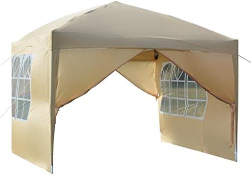 Goujxcy 10x10 Ft Pop up Canopy,Outdoor Waterproof Party Tent with 4 Removable Sidewalls and Durable Bag,Khaki