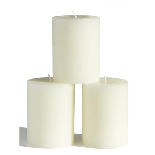 CANDWAX 7.6x10.2 cm Pillar Candles Set of 3 - Decorative Rustic Candles Unscented and Dinner Candles - Ideal as Wedding Candles or Large Candles for Home Interior - Ivory Candles