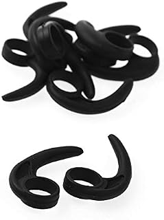 FEESHOW Earbud Earhooks, 5 Pairs Silicone Headphones Earphones Sport Grips Earbuds Fins Wings Adapters Eartips Anti-Drop Ear Hook Black Medium