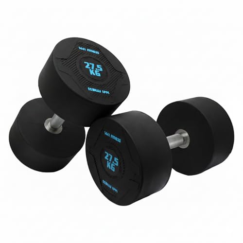 1441 Fitness PU Round Dumbbell 27.5 KG Heavy-Duty Rubber Encased, Ergonomic Chrome Handle, Noise & Floor Protection, Secure Head for Strength & Isolation Training