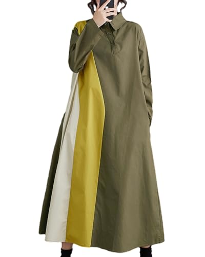 Image of ellazhu Womens Fall Casual Patchwork Funky Long Sleeve Designer Dress Loose Blouse GY2787 A