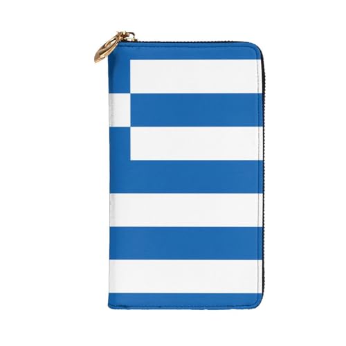 Greek Flag Prints Leather Long Clutch Wallet for Fashionable Girls and Women - Durable, Stylish, and Functional, Black, One Size2