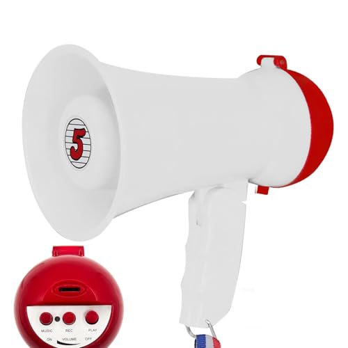 5 CORE Megaphone Bullhorn Speaker 15W Mini Battery Power Bull Horn w Siren 400 Yard Range (White and Red)