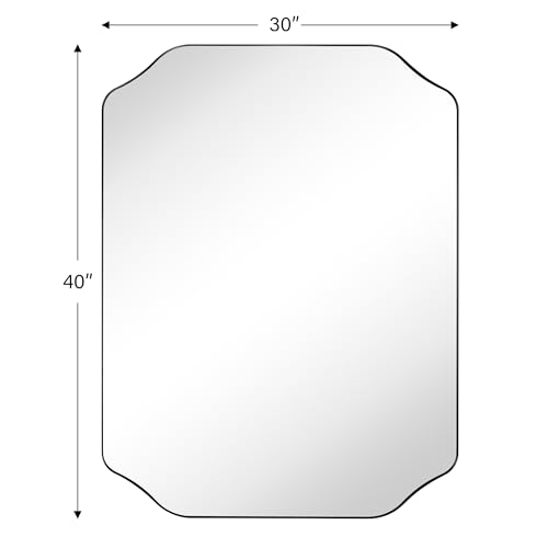 Image of TEHOME 30x40'' Scalloped Black Bathroom Vanity Mirror, Matt Black Rectangle Metal Framed Bathroom Mirror