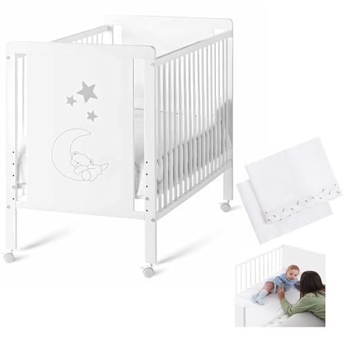 CoolDreams Beistellbett für Babys, nordischer Stil, 120 x 60 cm, mit Bettlaken, Bettlaken und Bettlaken, 100 % Baumwolle