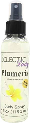 Eclectic Lady Plumeria Body Spray, Double Strength, 4 ounces, Body Mist for Women with Clean, Light & Gentle Fragrance, Cologne with Soft, Subtle Aroma For Daily Use