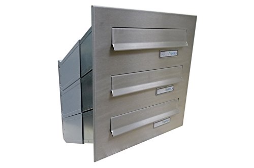 D-041 3er Edelstahl Mauerdurchwurf Briefkastenanlage mit Namensschild...