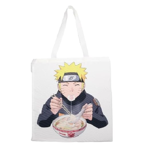 Konix Naruto Shippuden Bolsa Tote Bag con asas largas - 38 x 42 cm - 100% poliéster - Diseño Naruto Ramen - Blanco
