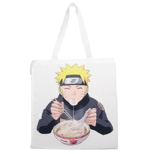 Konix Naruto Shippuden Bolsa Tote Bag con asas largas - 38 x 42 cm - 100% poliéster - Diseño Naruto Ramen - Blanco