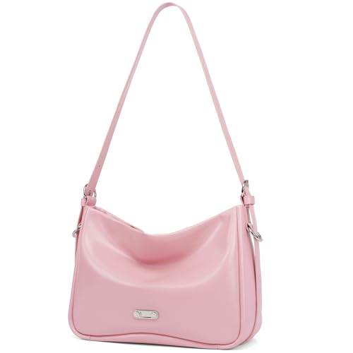 Image of Pink Leather Shoulder Purse For Women: Crossbody Bags Small Handbags - Classic Everyday Tote Cute and Comfortable for Office and Shopping